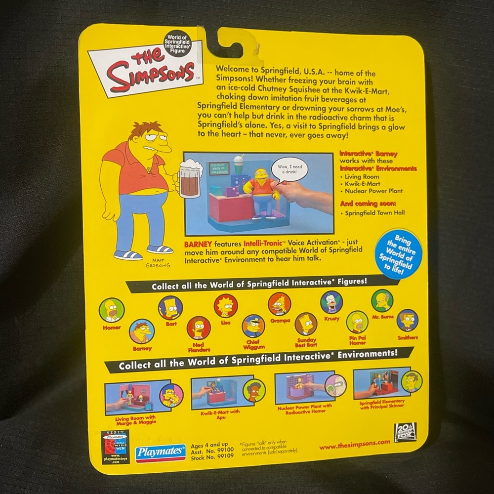 2000 The Simpsons BARNEY World of Springfield Interactive Figure - Picture 2 of 2
